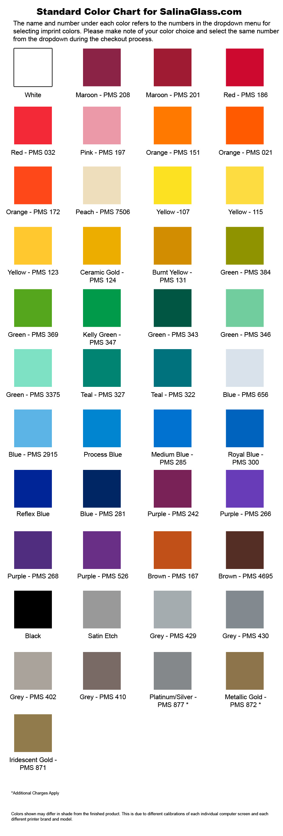 imprinted color chart