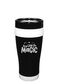 14 oz Formula Seven Black SS Travel Mug/White Accents