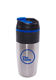 16 oz Bandit Stainless Steel Travel Mug - Black Lid/Blue Accents