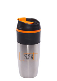 16oz Bandit Stainless Steel Travel Mug - Black Lid/Orange Accent