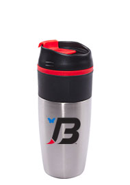16 oz Bandit Stainless Steel Travel Mug - Black Lid/Red Accents