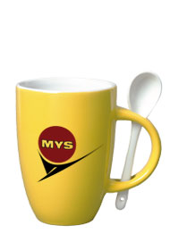 12 oz spoon mug coffee mug w/spoon - yellow