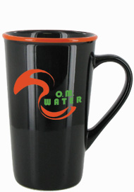 16 oz horizon funnel latte mug - black with orange rim