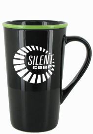 16 oz horizon funnel latte mug - black with lime green rim