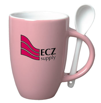 12 oz spoon mug coffee mug w/spoon - pink