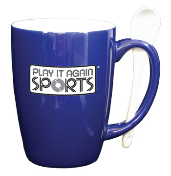 12 oz spoon mug coffee mug w/spoon - cobalt blue