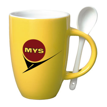 12 oz spoon mug coffee mug w/spoon - yellow