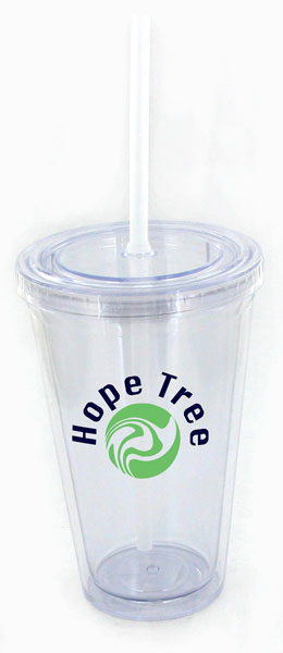 16 oz clear journey travel cup with  lid and straw