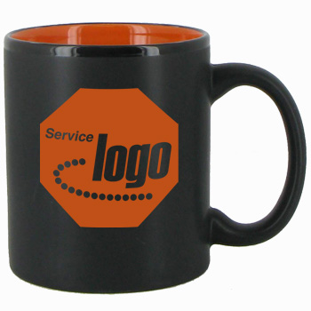 11 oz Hilo Two Tone Matte Finish Black Out/Orange In CHandle Mug