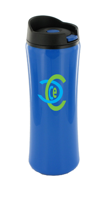 14 oz clicker travel mug - dark blue