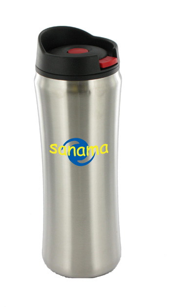 14 oz clicker travel mug - silver