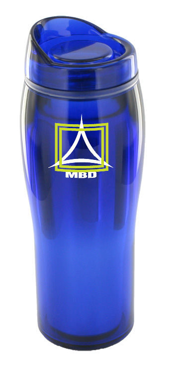 14 oz optima chrome travel mug - blue