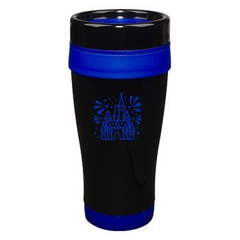 14 oz Formula Seven Black SS Travel Mug/Blue Accents