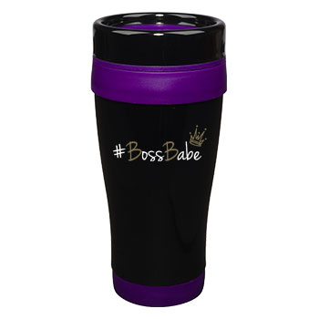 14 oz Formula Seven Black SS Travel Mug/Purple Accents