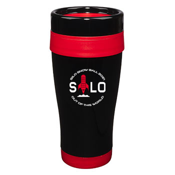 14 oz Formula Seven Black SS Travel Mug/Red  Accents