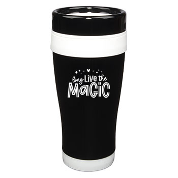 14 oz Formula Seven Black SS Travel Mug/White Accents