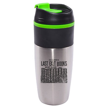 16oz Bandit Stainless Steel Travel Mug - Black Lid/Green Accents