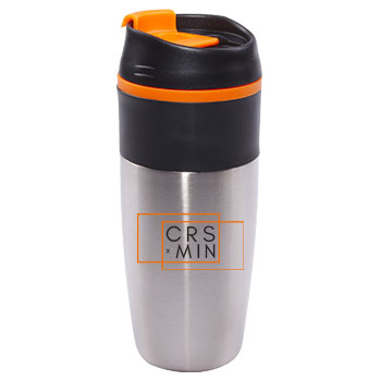 16oz Bandit Stainless Steel Travel Mug - Black Lid/Orange Accent