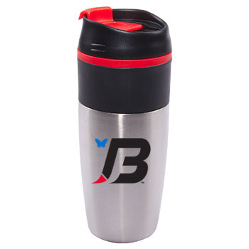 16 oz Bandit Stainless Steel Travel Mug - Black Lid/Red Accents